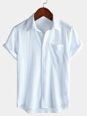 Men's Summer Solid Color Pocket Casual Short Sleeve Shirt