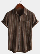 Men's Summer Striped Pocket Button Up Short Sleeve Hawaiian Shirt