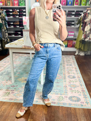 Risen | High Rise Crop Barrel Polka Dot Embroidery Jeans