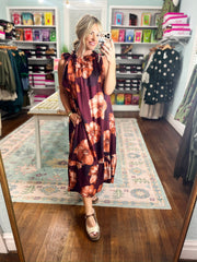 Blooming Boldly Sleeveless Midi Dress - Burgundy