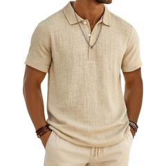 Men's Slub Cotton-Linen Casual Polo Shirt