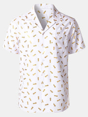 Men's Pineapple Print Cuban Collar Short Sleeve Shirt