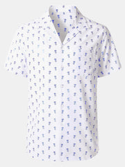Men's Blue Pineapple Print Cuban Collar Short Sleeve Shirt