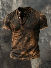 Men's Retro Pure Cotton Washed Casual Henley Collar Short-Sleeve Top