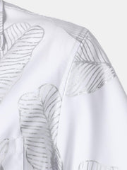 Men's Tropical Leaf Cuban Collar Short Sleeve Shirt