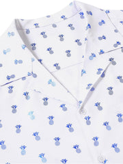 Men's Blue Pineapple Print Cuban Collar Short Sleeve Shirt
