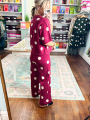 Polka Party Knit PANTS - Burgundy