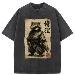 Tokyo-Tiger Retro Raccoon Samurai Washed T-Shirt