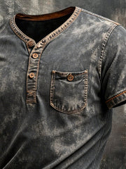 Men's Vintage Pure Cotton Washed Distressed Henry Shirt