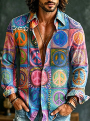 Men's Retro Hippie Style Peace Sign Print Shirt.