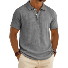 Men's Slub Cotton-Linen Casual Polo Shirt