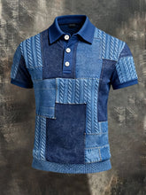 Men'S Vintage Color-Block Printed Short-Sleeved Polo Shirt