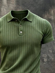 Men'S Fashionable Casual Ribbed Collar Short-Sleeved Polo Shirt