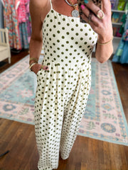 Timeless Polka Dot Wide-Leg Jumpsuit - Cream/Moss