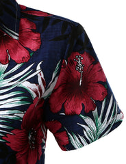 Women's Floral Print Blouse Flower Hawaiian Cotton Short Sleeve Beach Summer Aloha Shirt