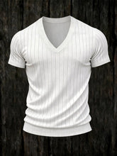 Men'S Fashionable Casual Ribbed V-Neck Short-Sleeved T-Shirt
