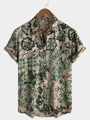 Men's Floral Print Vintage Holiday Breathable Hawaiian Short Sleeve Shirt