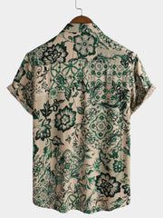 Men's Floral Print Vintage Holiday Breathable Hawaiian Short Sleeve Shirt