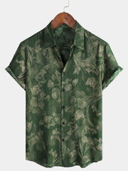 Men's Green Vintage Holiday Breathable Hawaiian Short Sleeve Shirt