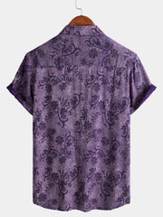 Men's Purple Vintage Holiday Breathable Hawaiian Short Sleeve Shirt