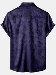 Men's Floral Jacquard Pocket Silky Satin Short Sleeve Shirt