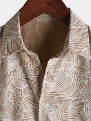 Men's Tropical Khaki Leaf Short Sleeve Summer Hawaiian Shirt