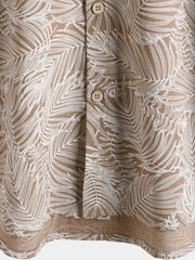 Men's Tropical Khaki Leaf Short Sleeve Summer Hawaiian Shirt
