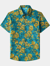 Men’s Tropical Cruise Botanical Print Cotton Casual Short Sleeve Breathable Shirt