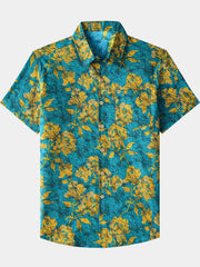 Men’s Tropical Cruise Botanical Print Cotton Casual Short Sleeve Breathable Shirt