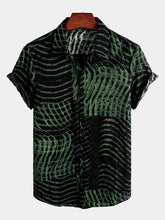 Men's Short Sleeve Striped Printed Retro Cotton Shirt