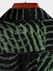 Men's Short Sleeve Striped Printed Retro Cotton Shirt