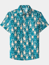 Men’s Tropical Resort Vacation Holiday Party Hawaiian Pineapple Cotton Short Sleeve Shirt