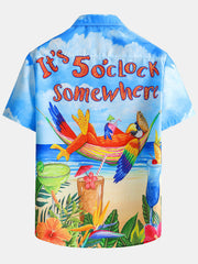 Men's Tropical Floral Print Short Sleeve Hawaiian Shirt