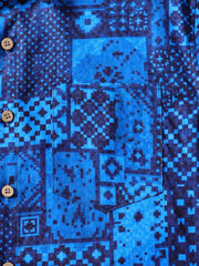 Men’s Retro Hawaiian Print Geometric Patchwork Cotton Breathable Resort Vacation Short Sleeve Shirt