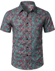Men's Short Sleeve Classic Paisley Pattern Cotton Shirt