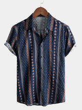 Men's Retro Button Up Short Sleeve Cotton 70s Shirt