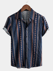 Men's Retro Button Up Short Sleeve Cotton 70s Shirt