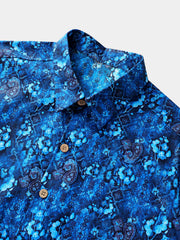 Men’s Retro Hawaiian Print Paisley Cotton Breathable Cool Resort Vacation Short Sleeve Shirt