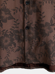 Men's Retro Brown Floral Holiday Wear Short Sleeve Shirt