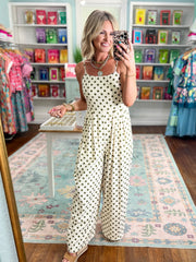 Timeless Polka Dot Wide-Leg Jumpsuit - Cream/Moss