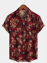 Men's Vintage Floral Print Short Sleeve Button Up Hawaiian Summer Shirt