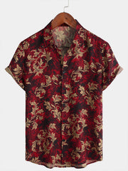 Men's Vintage Floral Print Short Sleeve Button Up Hawaiian Summer Shirt