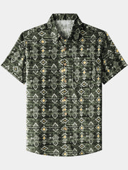Men’s Breathable Geometric Short Sleeve Button Down Cool Casual Shirt