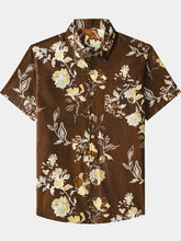 Men’s Short Sleeve Cotton Breathable Casual Vintage Outdoor Dinner Floral Shirt