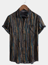 Men's Striped Vintage Holiday Button Short Sleeve Shirt