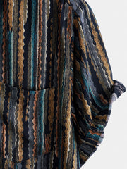 Men's Striped Vintage Holiday Button Short Sleeve Shirt