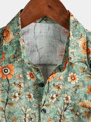 Men's Green Floral Print Summer Short Sleeve Hawaiian Shirt