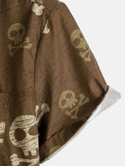 Men's Skull Brown Hawaiian Holiday Cool Short Sleeve Shirt