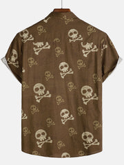 Men's Skull Brown Hawaiian Holiday Cool Short Sleeve Shirt