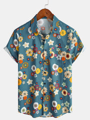 Men's Floral Print Cotton Hawaiian Aloha Short Sleeve Shirt